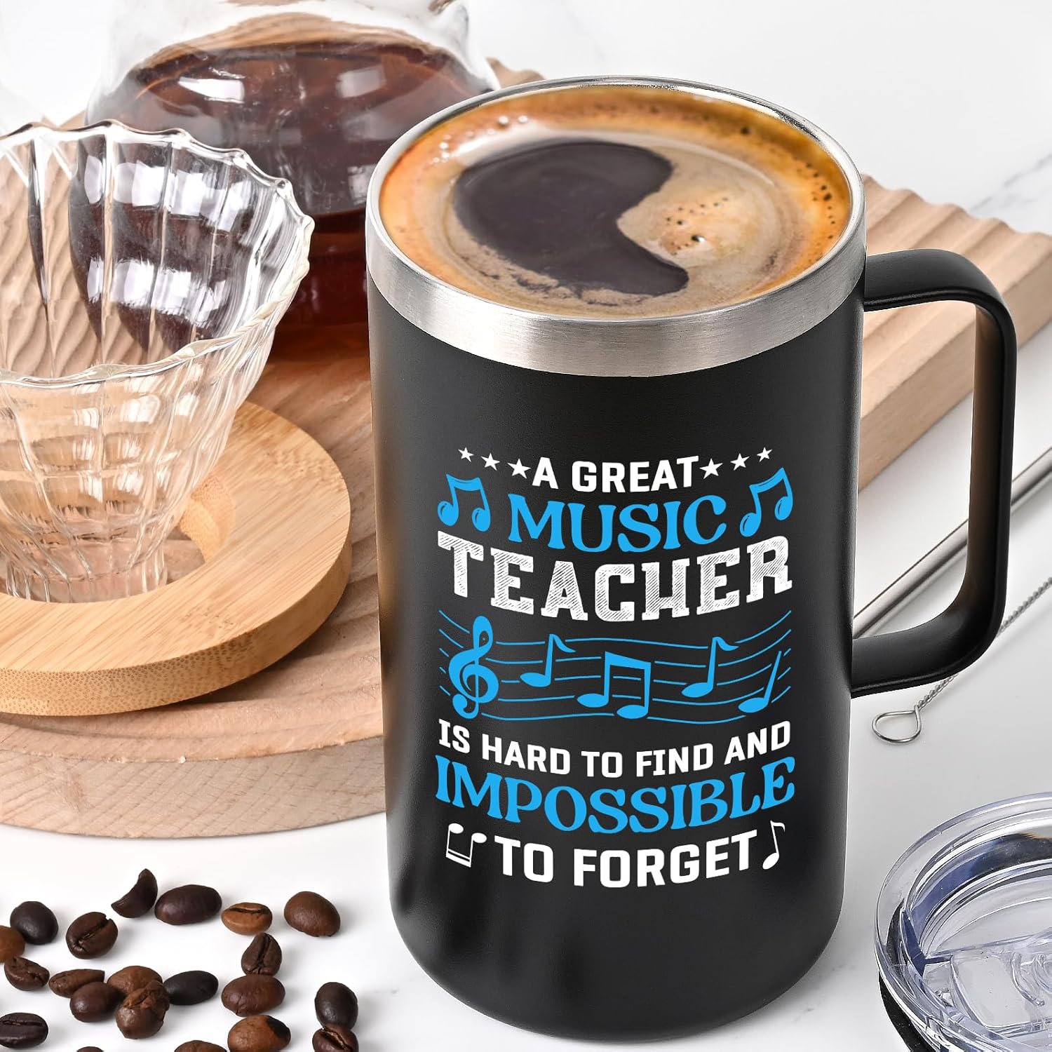 Lifecapido Music Teacher Gifts, 20oz Coffee Mug with Keychain Musical Note Clip, Birthday Christmas Music Teacher Appreciation Gifts for Men, Black - Image 2