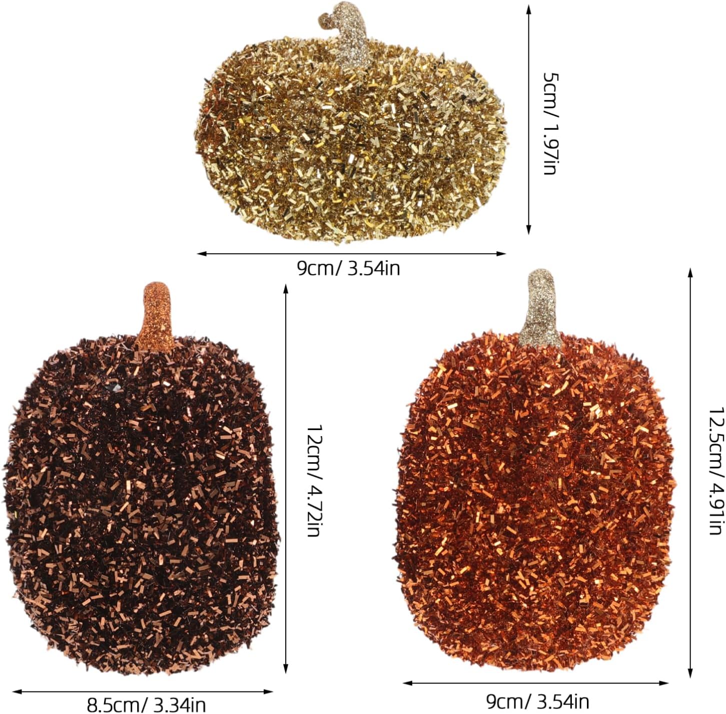 Gadpiparty 3pcs Halloween Pumpkin Decor: Tinsel Artificial Pumpkins for Halloween Thanksgiving - Creative Shiny Ornaments for Fall Festive Holiday Displays