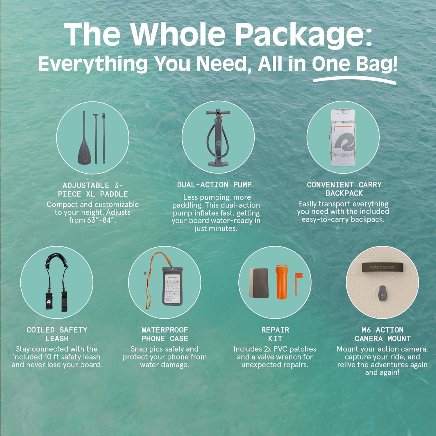 Retrospec Weekender XL Inflatable Paddle Board - Lake Essentials SUP with 400lb Capacity - Wide 11' x 35" x 8" All-Around Board for Fishing & Touring - Complete Kit with Paddle, Pump & Backpack - Image 7