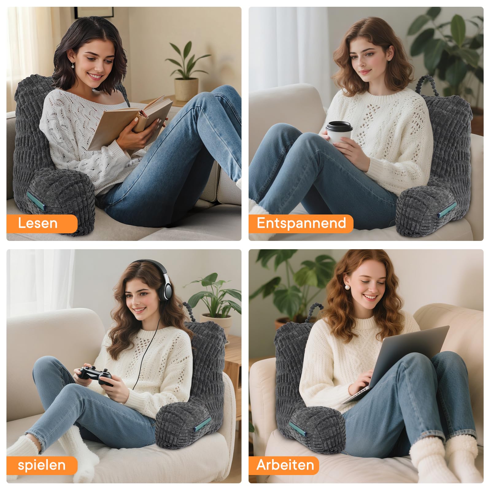 Lesekissen für Bett Und Sofa, Lesekissen mit RüCkenlehne für Erwachsene, Sitzkissen mit RüCkenlehne, RüCkenstüTze Geeignet zum Fernsehen, Lesen und Spielen mit Mobiltelefonen im Bett