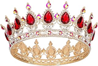 COCIDE Gold Crown for Women Red Crystal Wedding Tiara and Crowns for Girls Rhinestones Queen Headband Princess Gem Hair Accessories for Big Kids Party Bridal Birthday Prom Costume Cosplay