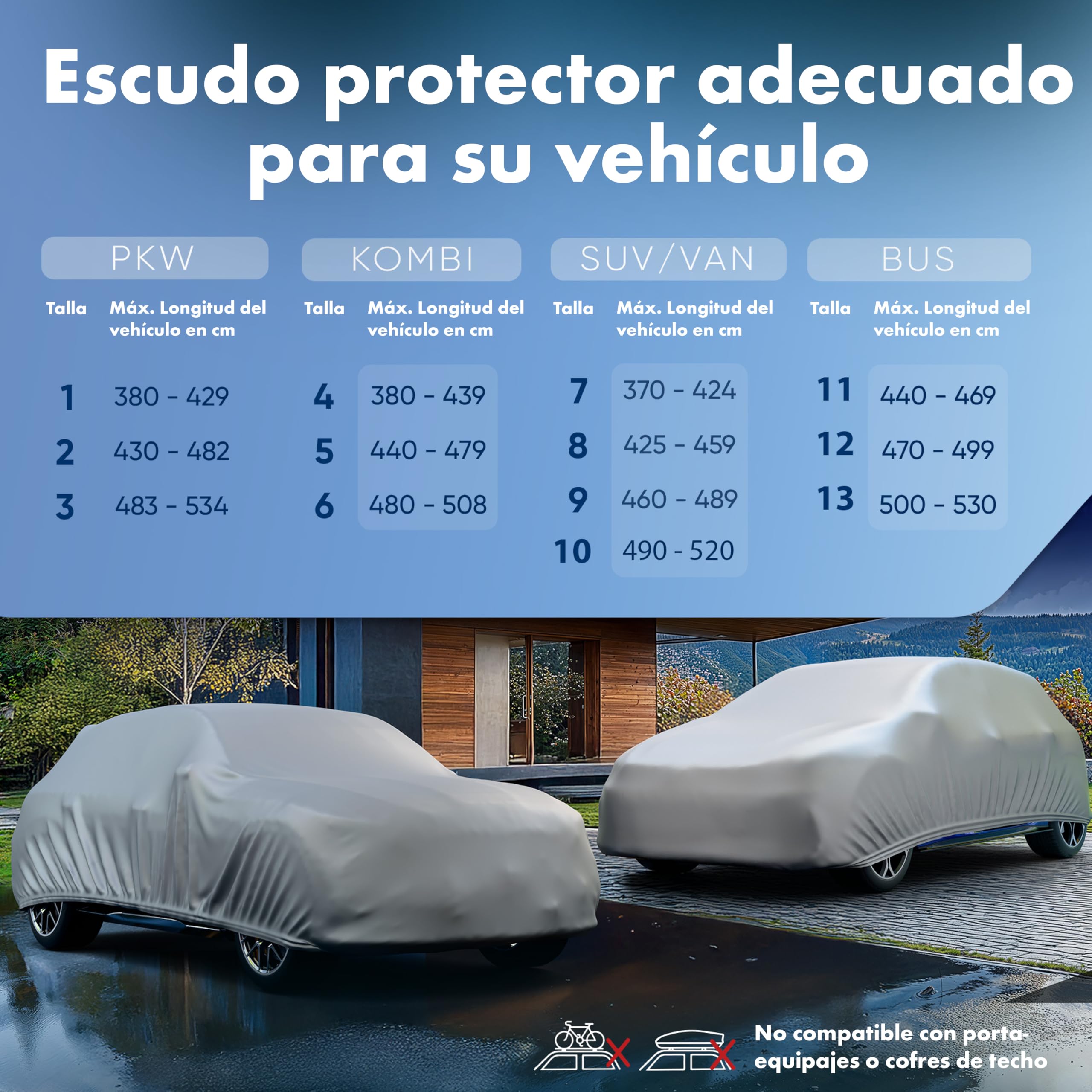 WALSER Lona para Coche All Weather, 100% Lona Impermeable para Coche, Lona Impermeable para Coche, Garaje Completo Talla 8 SUV/Van Plata