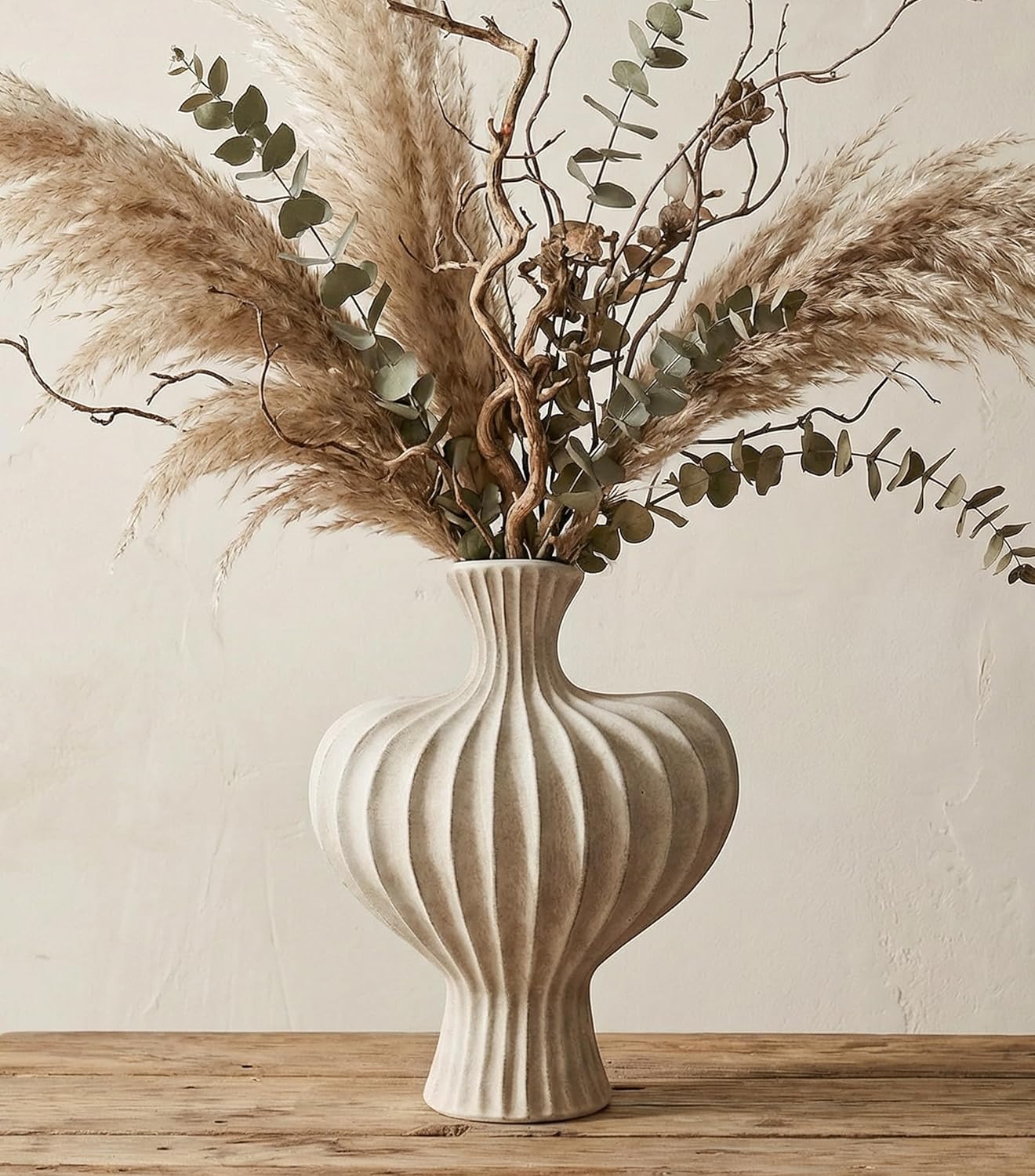 Ceramic Flower Vase Home Decor,11" Rustic Vintage Clay Beige Heart Terracotta Vases Farmhouse Table Vases Living Room Decor Pottery Pots for Home Shelf Coffee Dining Desk Fireplace