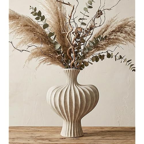 Ceramic Flower Vase Home Decor,11" Rustic Vintage Clay Beige Heart Terracotta Vases Farmhouse Table Vases Living Room Decor Pottery Pots for Home Shelf Coffee Dining Desk Fireplace