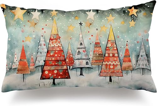 DFXSZ Fundas de almohada de Navidad de 12 x 20 pulgadas, diseño de estrella de árbol de Navidad, decoración de invierno familiar para el sofá del