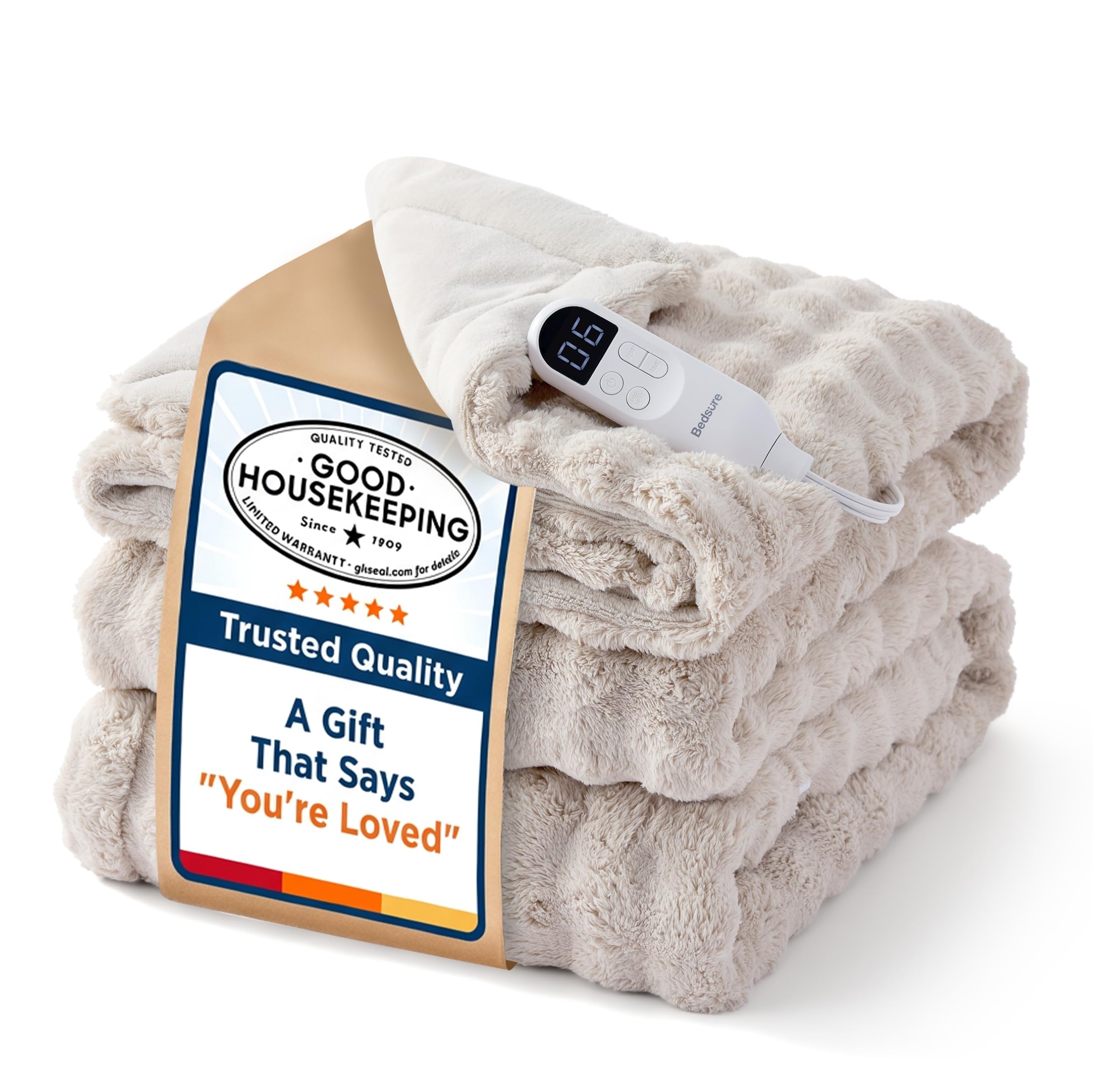 Bedsure Cloud Bubble Electric Blanket Twin, Heated Blanke for Bed, Beige