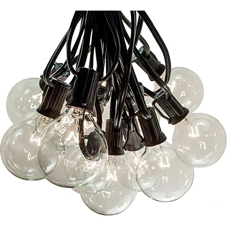 100 Foot Globe String Lights - 105 G40 Clear Bulbs (5 Extra) - Black ...