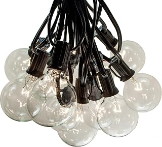 100 Foot Outdoor String Lights with G50 Clear 2 Inch Bulbs - Black Wire | Globe String Lights for Patio, Backyard, Deck, Bistro, Cafe, and Party Lighting