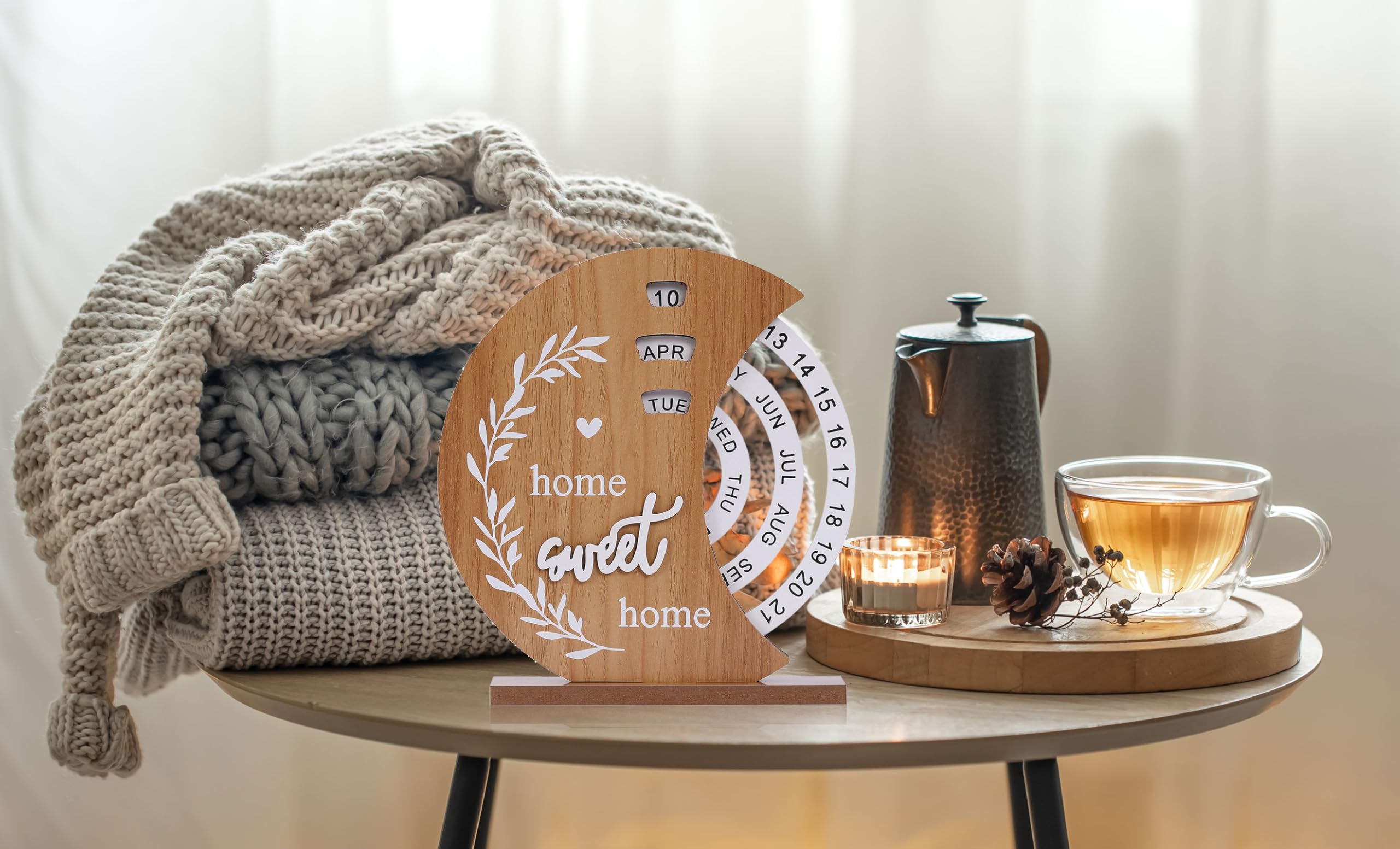 Habbiful Wooden Perpetual Desk Calendar for Teacher Appreciation Gifts Vintage Rotating Wooden Block Calendar for Home Office Desk (Moon Calendar) - Image 4