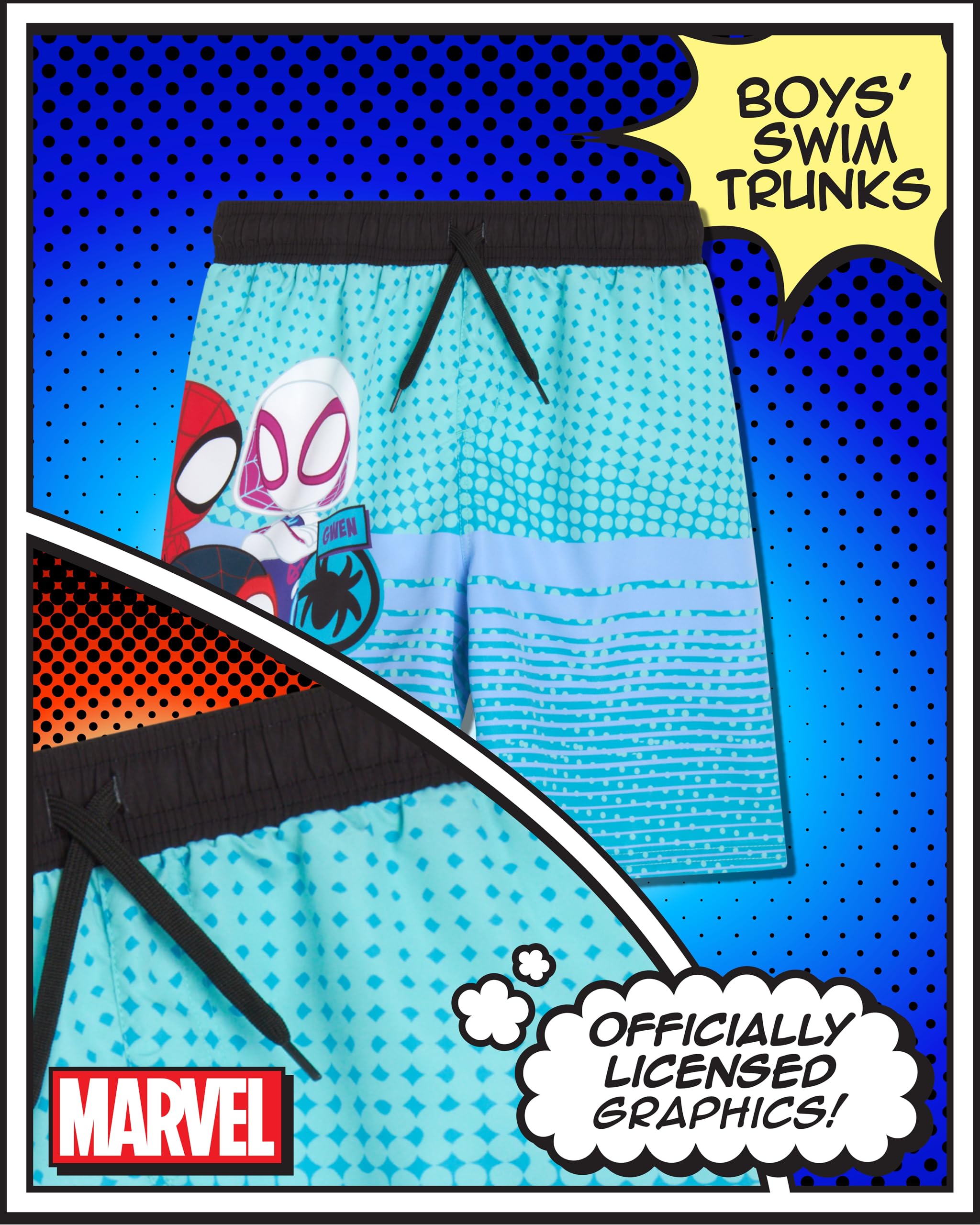 Marvel Spider-Man Swimsuit for Boys UPF 50+ Quick Dry Bathing Suit Shorts Superhero Swim Trunks (Sizes: 5-12), Size 2T, Teal Blue Spidey