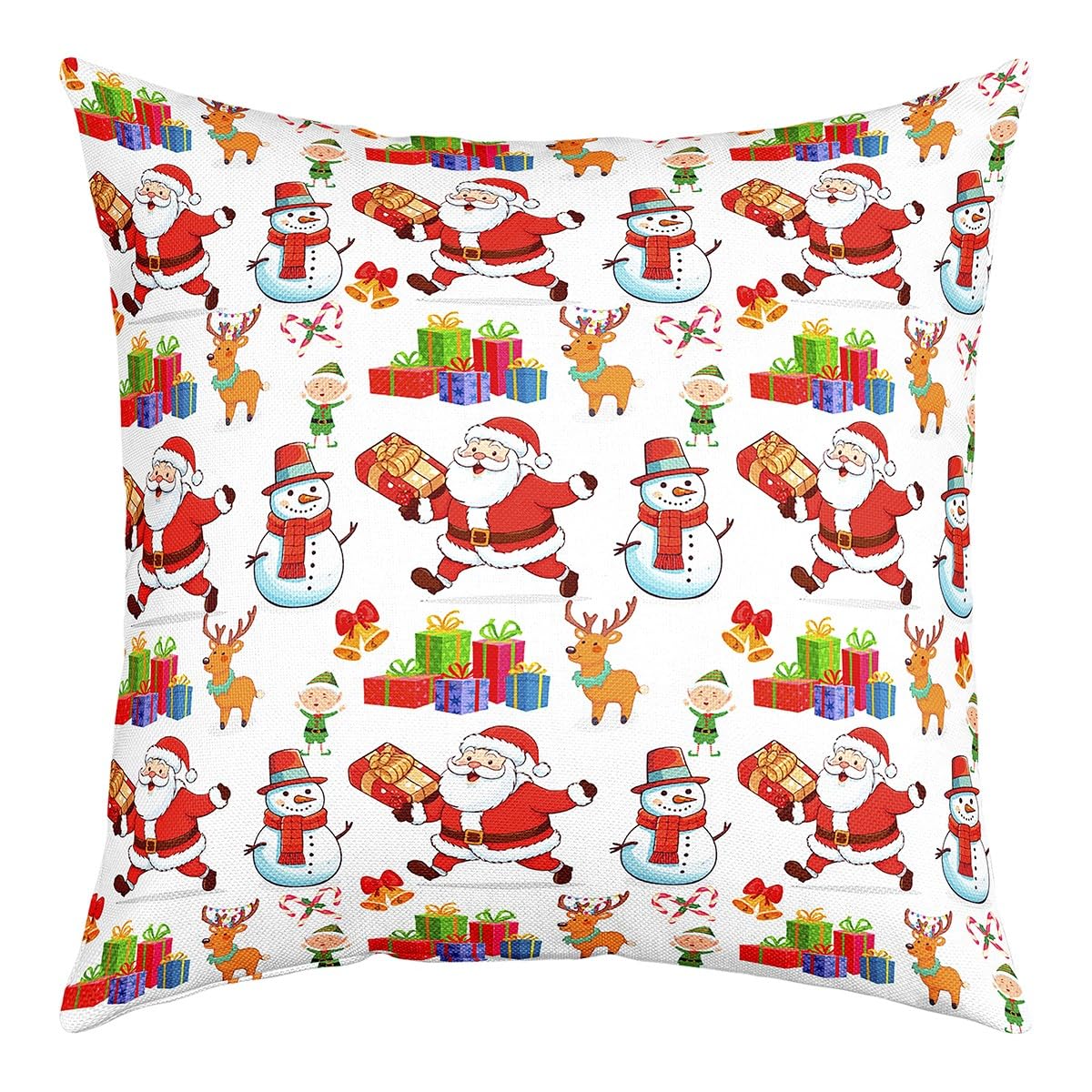 Homemissing Juego de 4 fundas de almohada navideñas de 50 x 50 cm, diseño de muñeco de nieve y ciervo, fundas de almohada decorativas para sofá, cama, silla, coche, Papá Noel, caramelos, fundas de