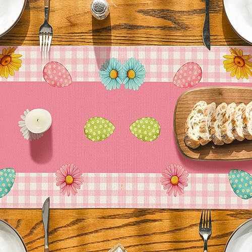 Miniatura 4 de SEDEX Camino de mesa de Pascua, conejo, huevo, conejo, decoración de primavera, verano, vacaciones, cocina, mantel de 72 pulgadas de largo para