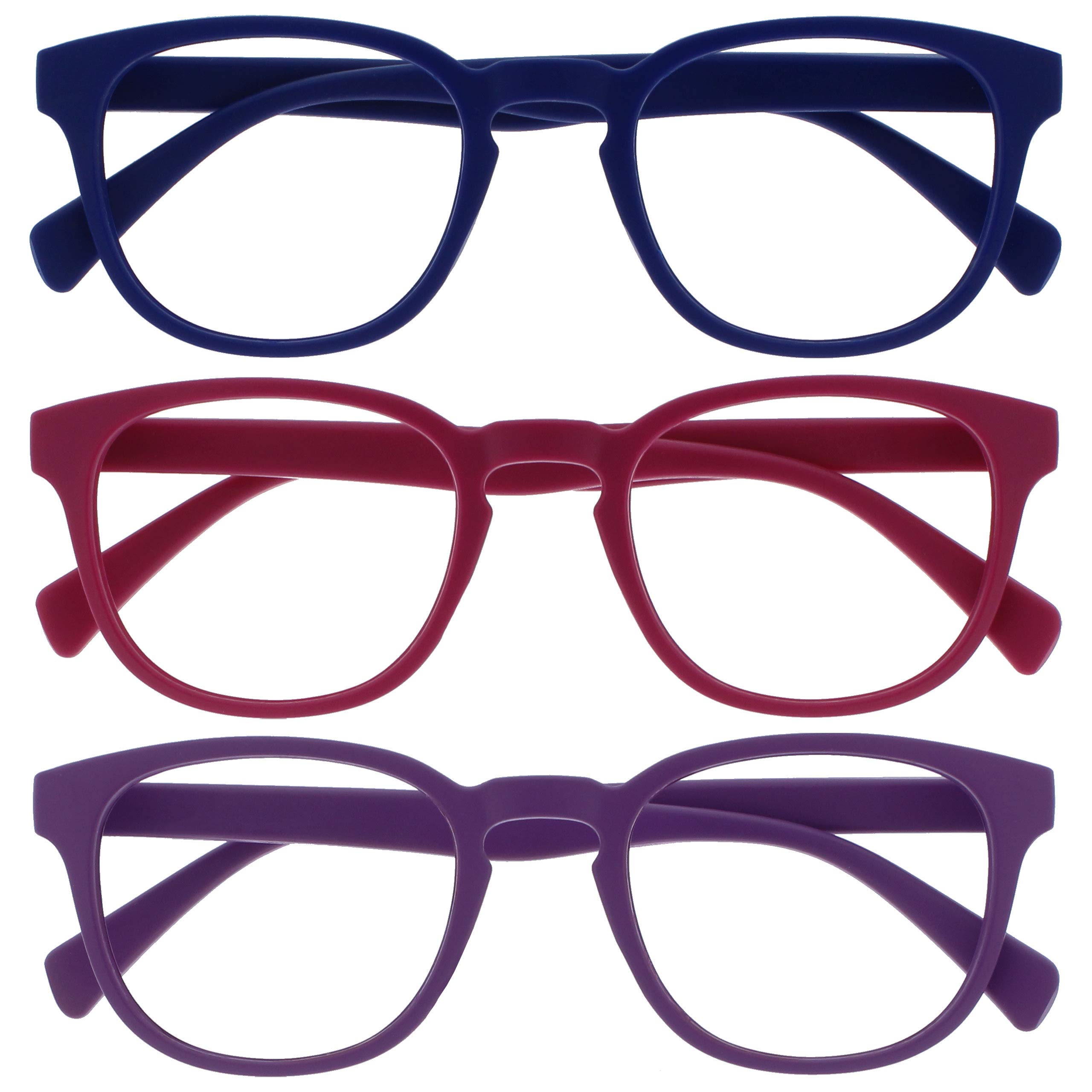 Opulize Pop Pack 3 Rétro Rond Lisse Bleu Mat Rose Pourpre Hommes Femmes Lunettes De Lecture Charnières Ressort RRR2-345 +3,50