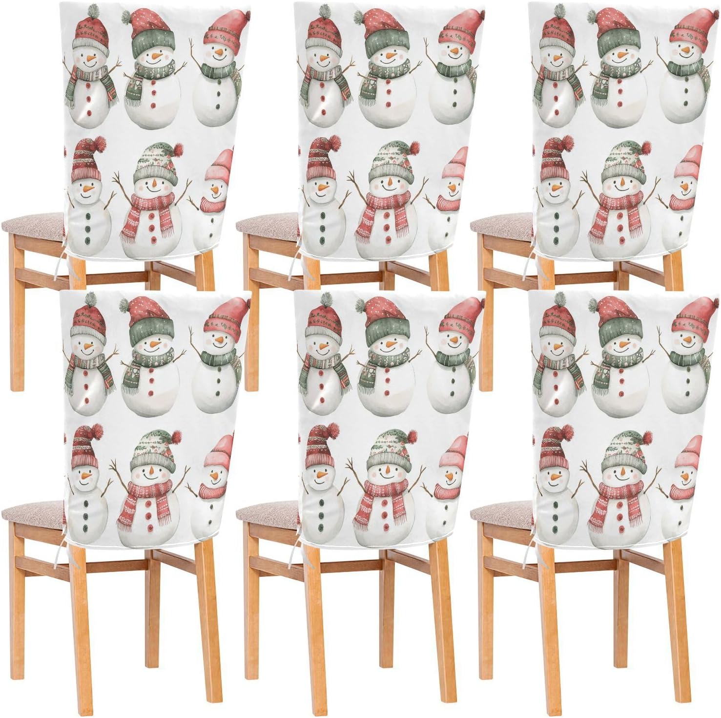 MNSRUU Christmas Snowman Chair Back Cover for Dining Room,Christmas Chair Slipcovers Set of 6, Snowman Chair Cover for Kitchen Hotel Holiday Party Decor,772