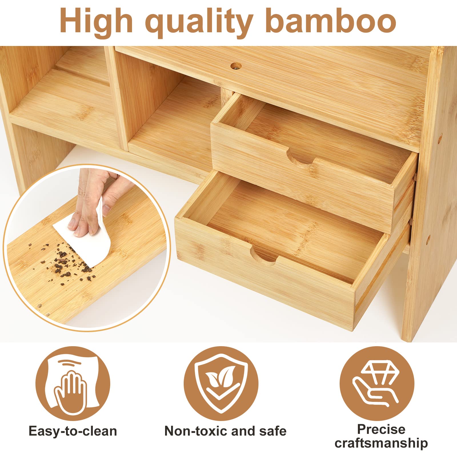 Kleine Opslagplank Werkblad Bamboe Bureau Organizer Uitbreidbaar Bamboe Bureau-opzet - Organiseer Je Kantoor - 1 Stuk Natuurlijk Materiaal Ruimtebesparend Rek Multi Functionele Bureauplank