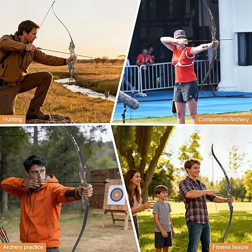 Miniatura 6 de TOPARCHERY Arco recurvo de tiro con arco de 60 pulgadas, arco de caza y flecha, juego de arco y flecha para adultos, práctica de competencia,