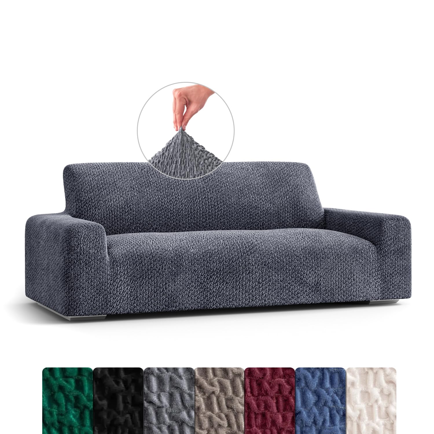 Menotti 3 Seater Sofa Cover - Sanitised Velvet Couch Slipcovers Sofa Protector Soft Fabric Slipcover 1-Piece Form Fit Stretch Elastic Stylish Furniture Cover - Velvet Collection (Grey, 3 Seater) โ image 1