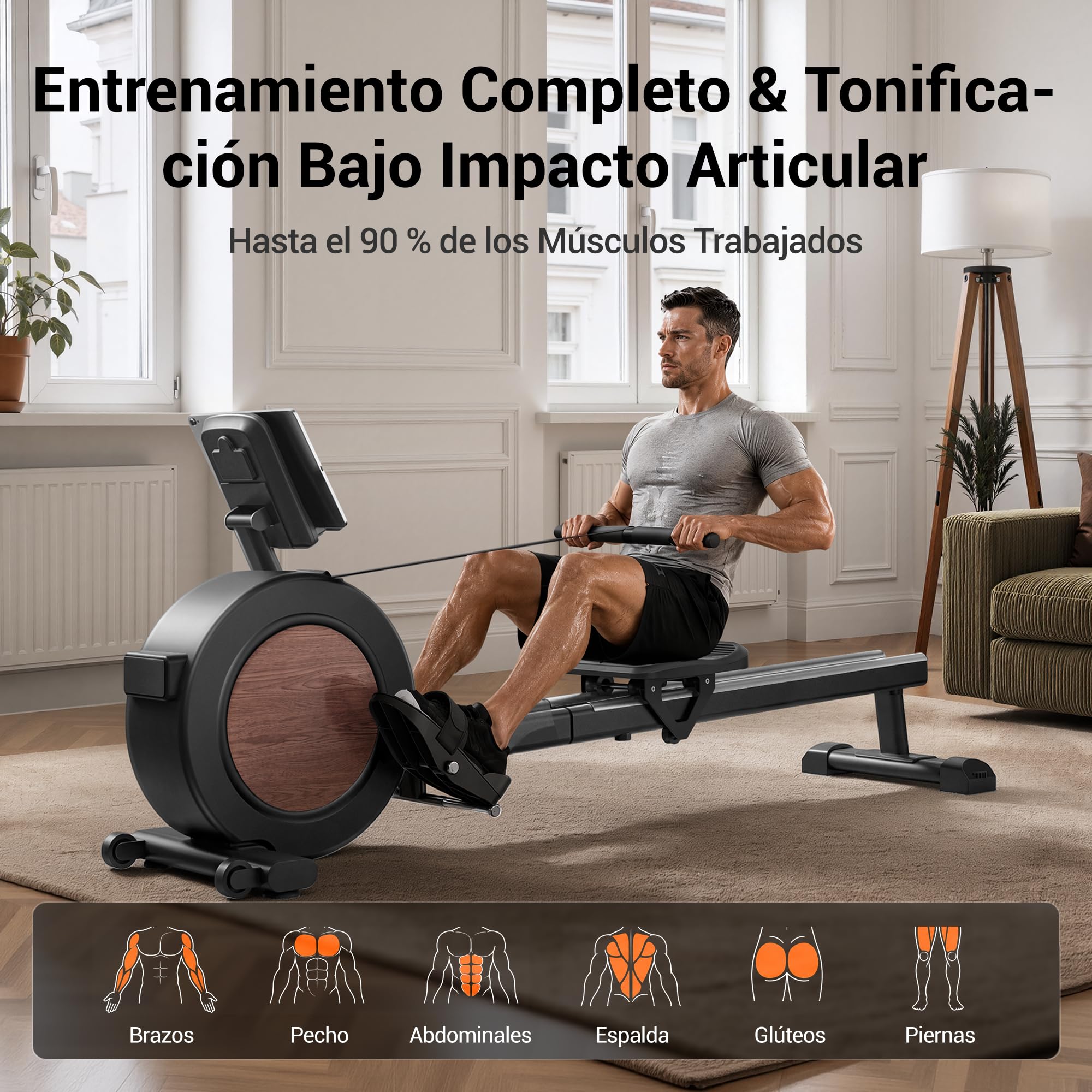 UMAY Máquina de Remo para Casa, 16 Niveles de Resistencia,con App