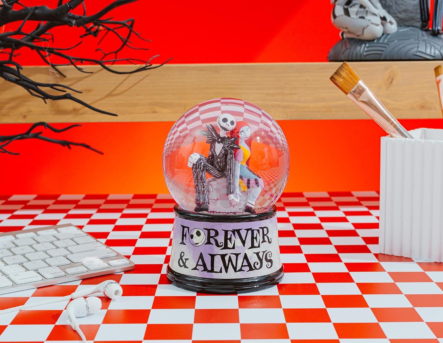 Disney The Nightmare Before Christmas Forever & Always Light-Up Snow Globe with Swirling Glitter Display | 6 Inches Tall