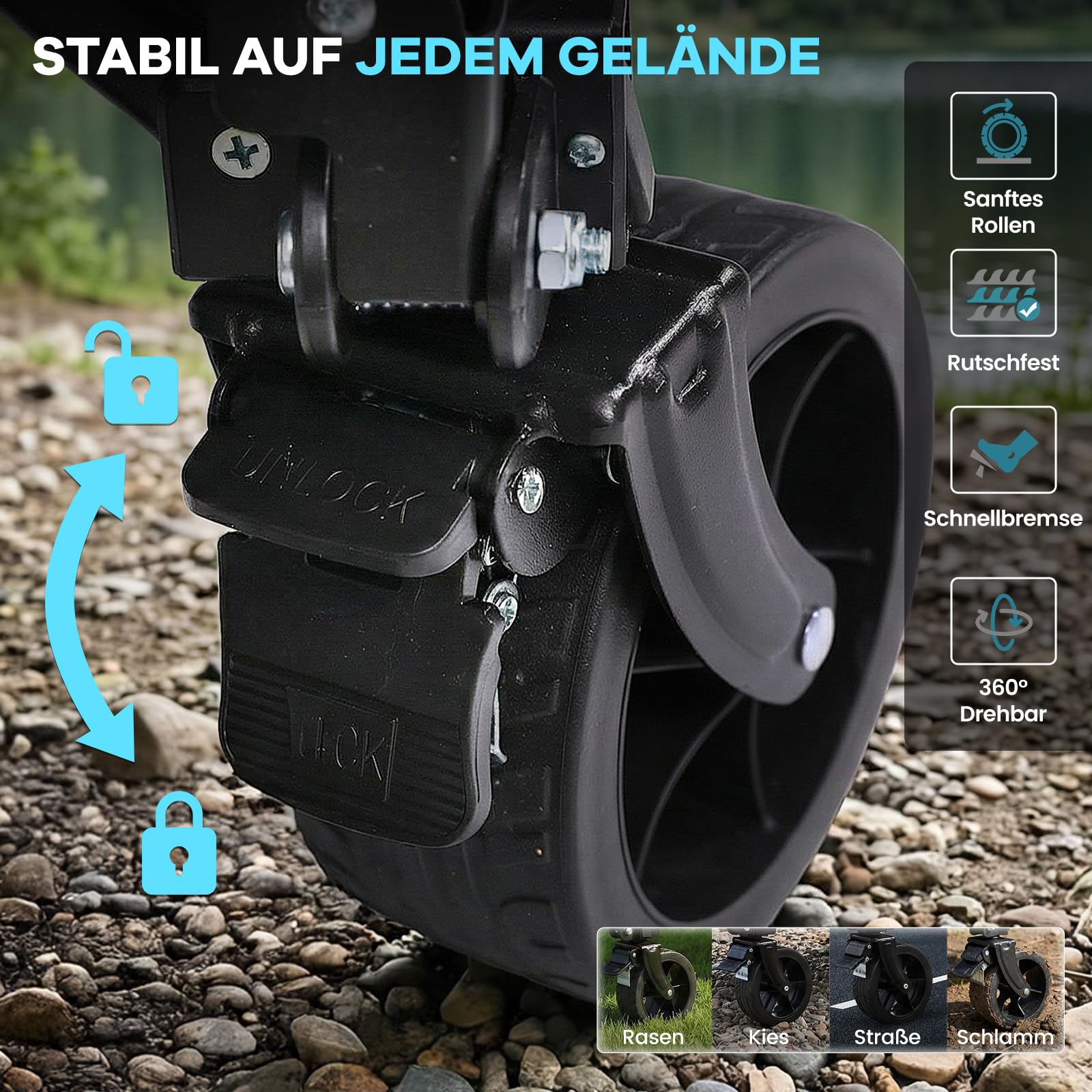 FUNDANGO XXL Bollerwagen Faltbar 180KG 200L mit Heckklappe, 114CM Extra Lang, Kompakt Zusammenklappbar (1/8 Größe), All-Terrain Räder für Camping, Strand & Einkauf