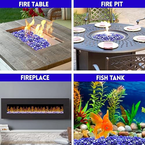 Miniatura 5 de vchin Vidrio para hoguera, vidrio azul cobalto para fogata de propano, chimenea y decoración al aire libre. Cuentas redondas de vidrio de fuego de