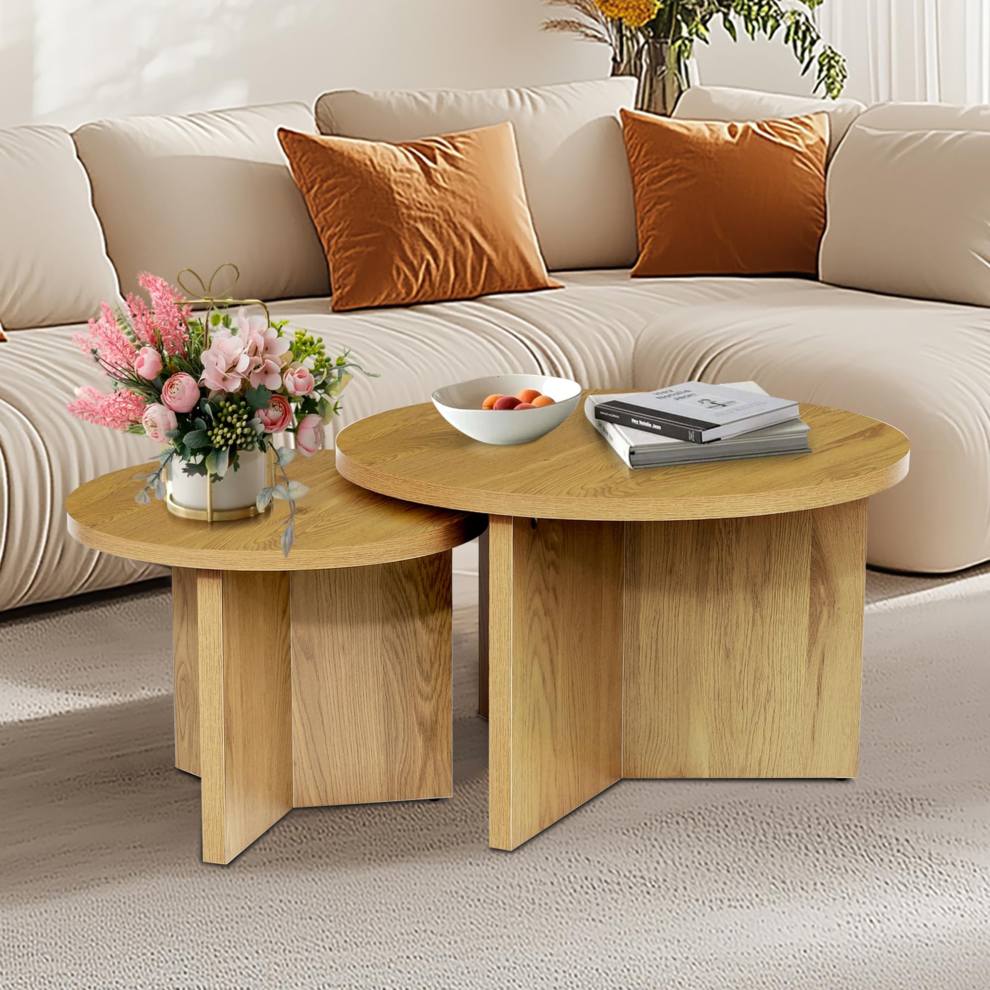 Amazon.com: QuicMiou Round Nesting Coffee Tables Set of 2, Modern