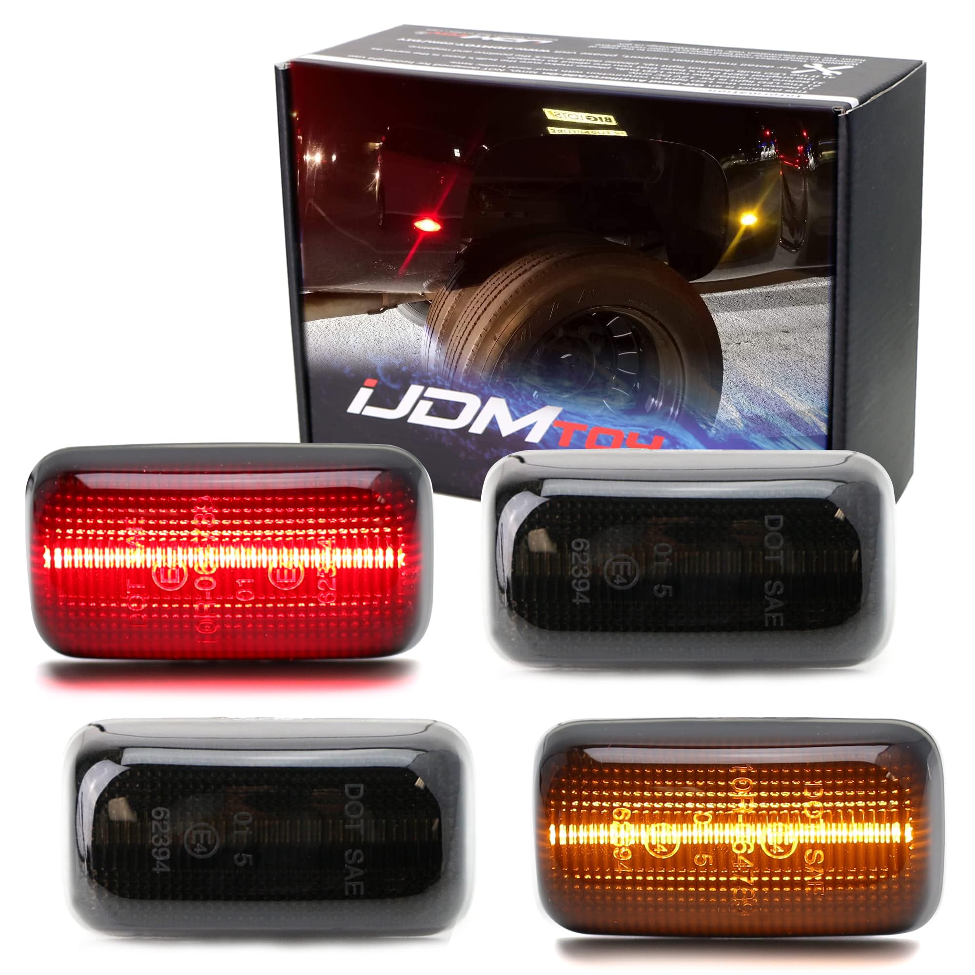 iJDMTOY Smoked Lens Amber/Red Full LED Dually Rear Fender Marker Lights Compatible With Chevy/GMC 2015-up 2500HD 3500HD Double Wheel Fender Bed, Powered by Total 60 LEDs