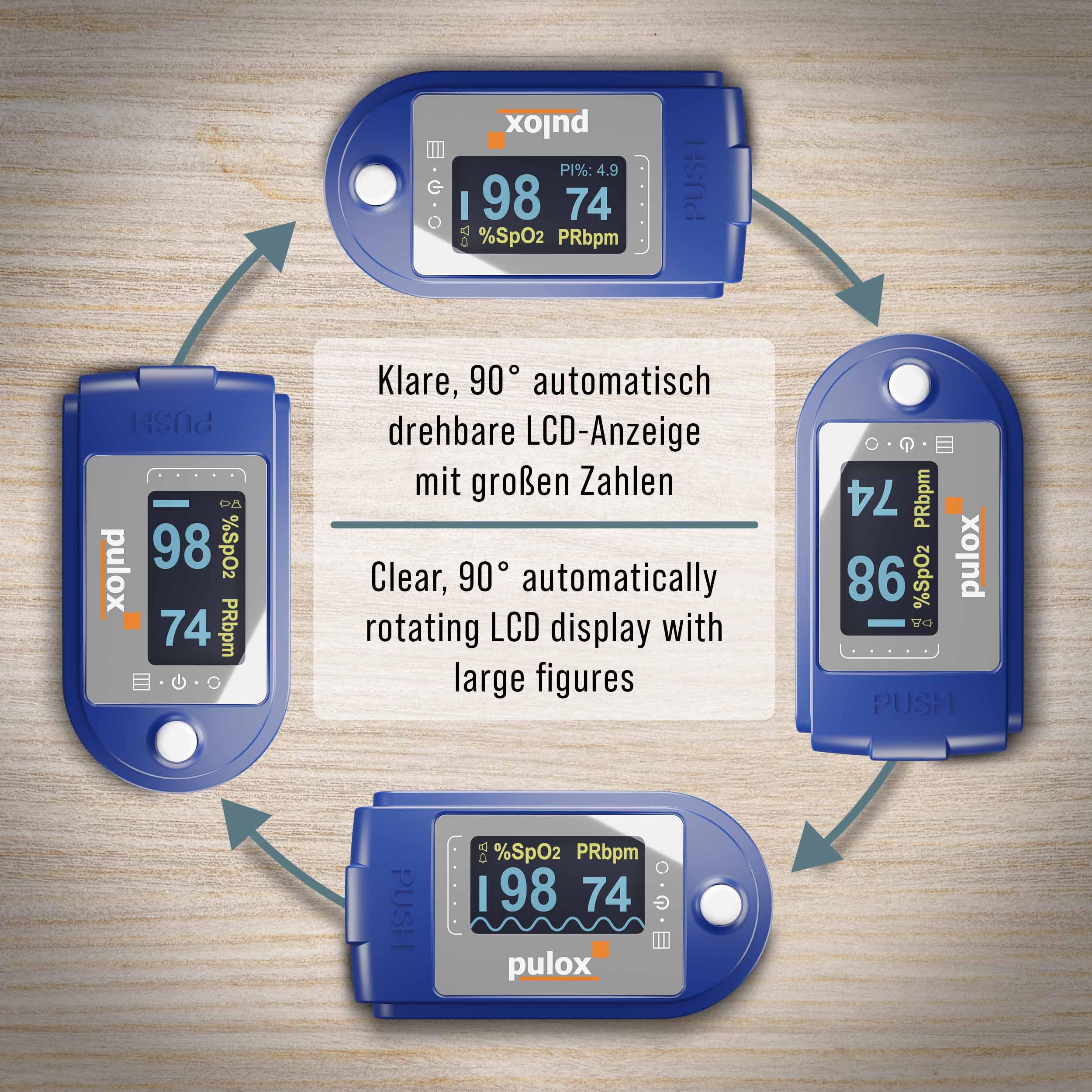 Pulox PO-250 Pulsoximeter mit LCD-Farbdisplay, Alarm & Software | Inklusive Batterien zur mobilen Messwertkontrolle, Datenauswertung bequem per PC-Anwendung möglich