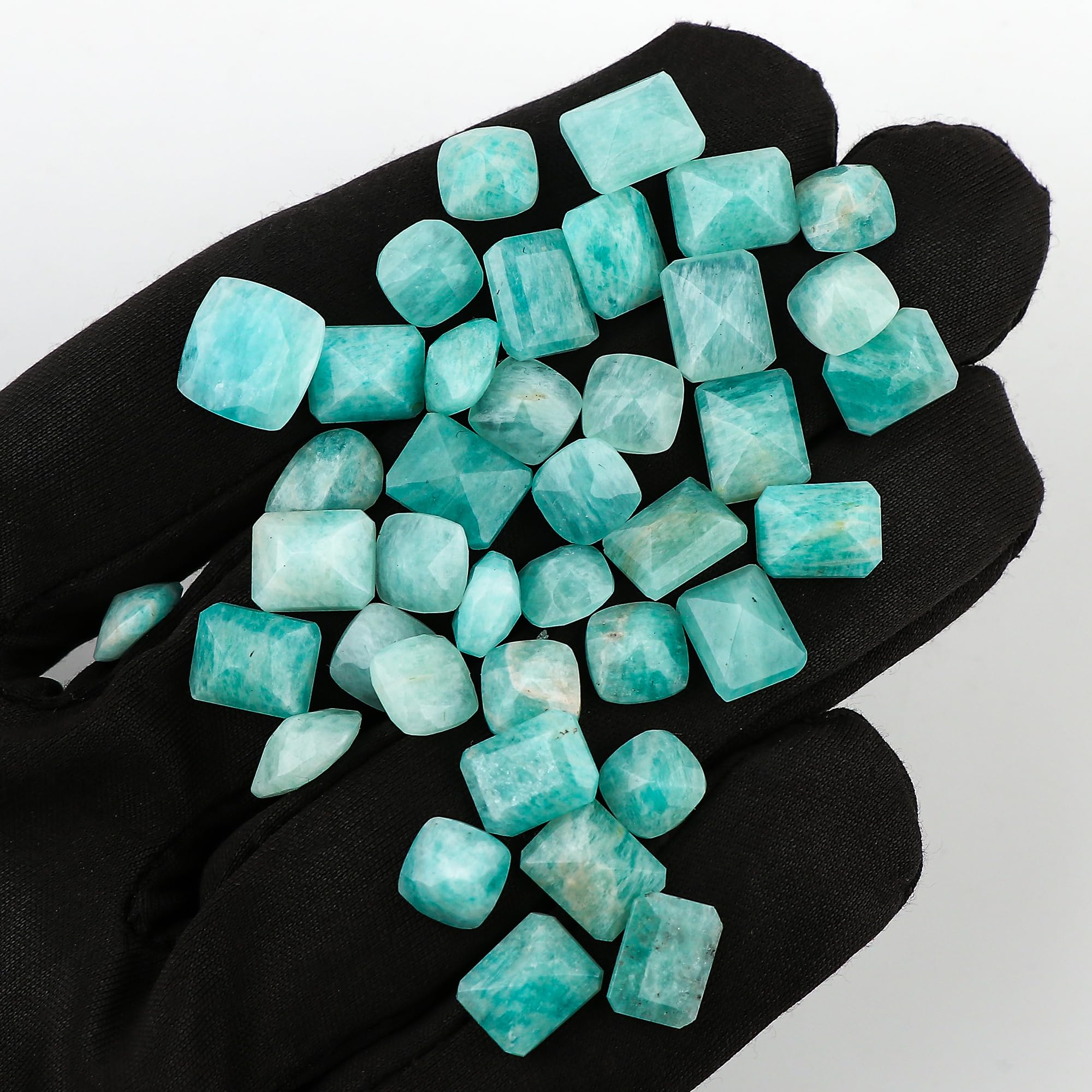 GEMKORA Natural Amazonite Facet Cut Gemstones Wholesale Cabochons for Jewelry Making Mix-Shapes, green, 7-10mm - Image 4