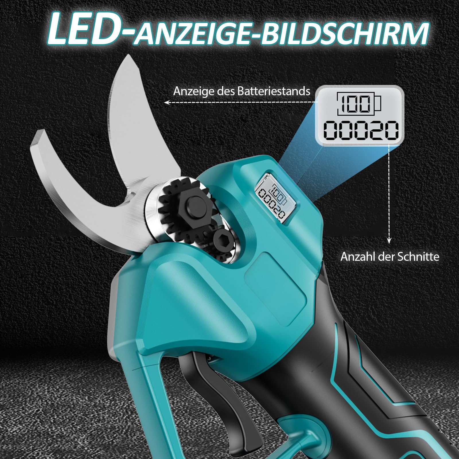 Tijeras De Podar Electricas Con Pantalla Lcd,Podadora Electrica Con Con Diámetro De Corte De 25mm, Tijera Electrica Con Cargador 2 Baterías De 2000mah Y Motor Sin Escobillas