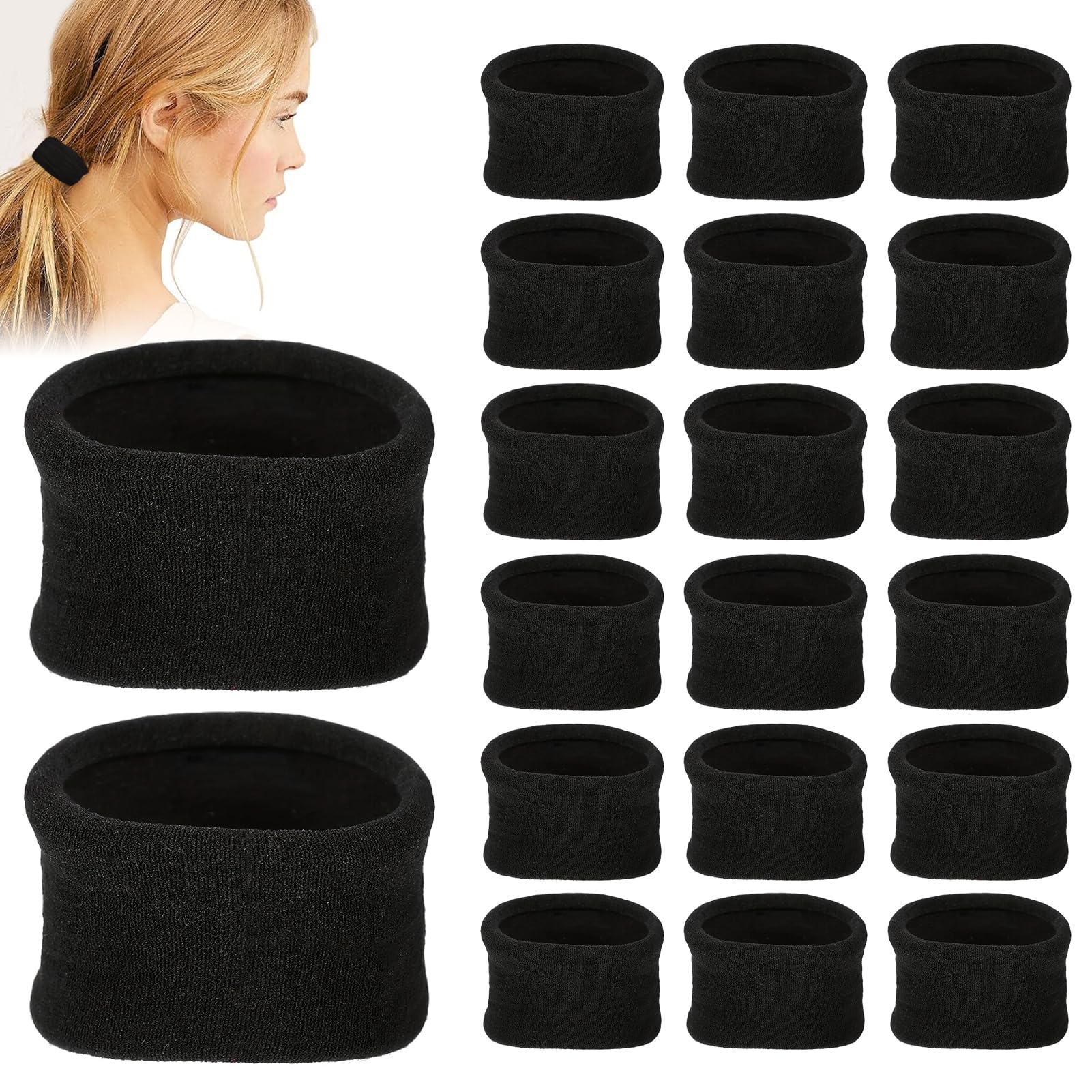 Large Elastic Strong Hair Ties, 20 PCS Wide Hair Bands Hair Elastics Large Cotton Stretch Hair Ties Ponytail Holder Headband Headband for Thick Hair Thick Cotton Hair Bands for Thick Hair