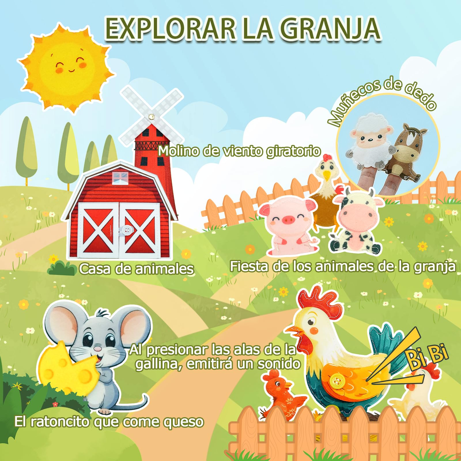 Español Busy Board Juguetes Montessori,10 en 1 Granja Tablero Sensorial Montessori,Motricidad Fina Juguetes Niños 1 2 3 4 Años,Juegos Educativos de Aprendizaje,Regalos Niños Niñas Cumpleaños Navidad