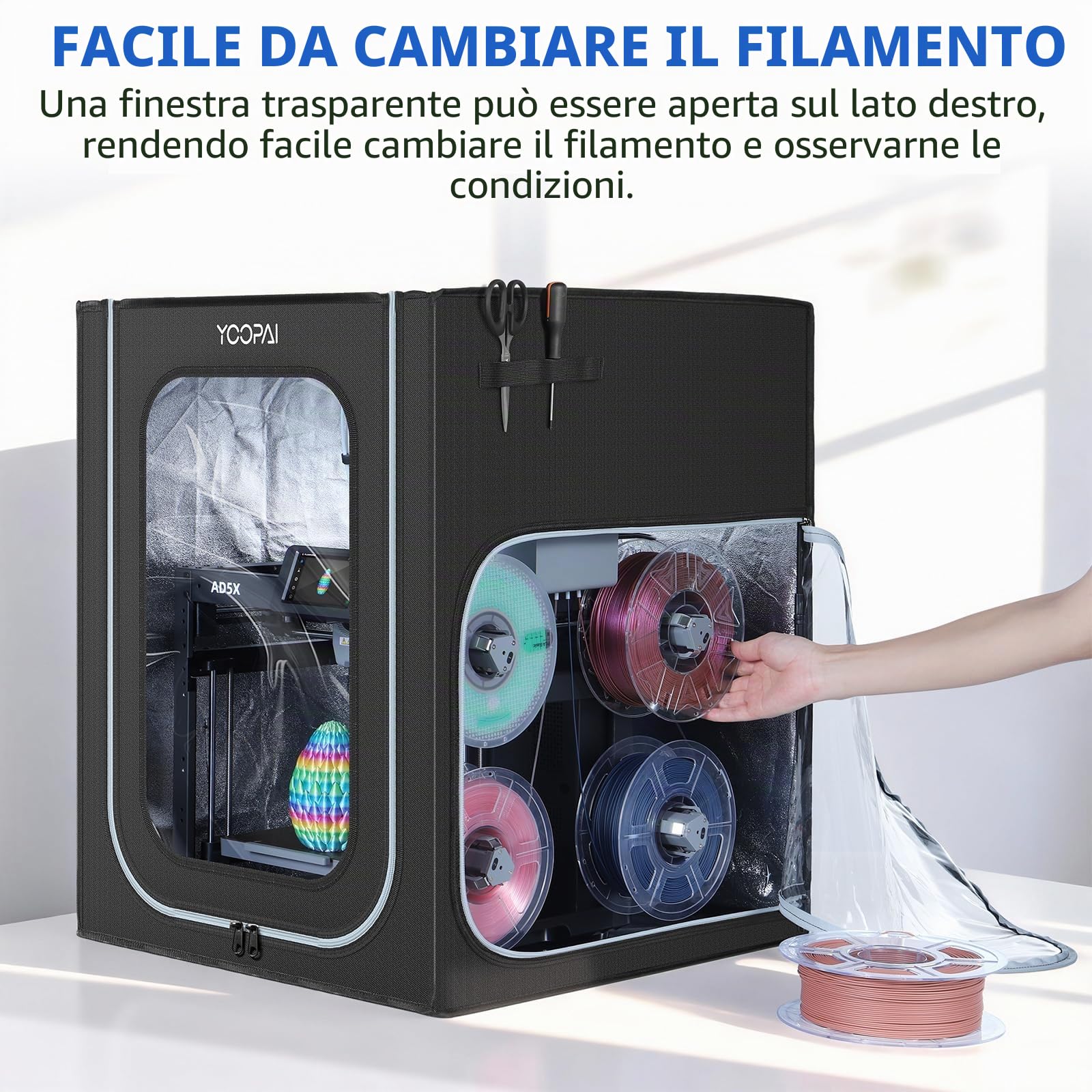 YOOPAI Custodia per Stampante 3D con Luce LED per AD5X / AD5M, Copertura Antipolvere a Temperatura Costante, Ignifuga e Fonoassorbente