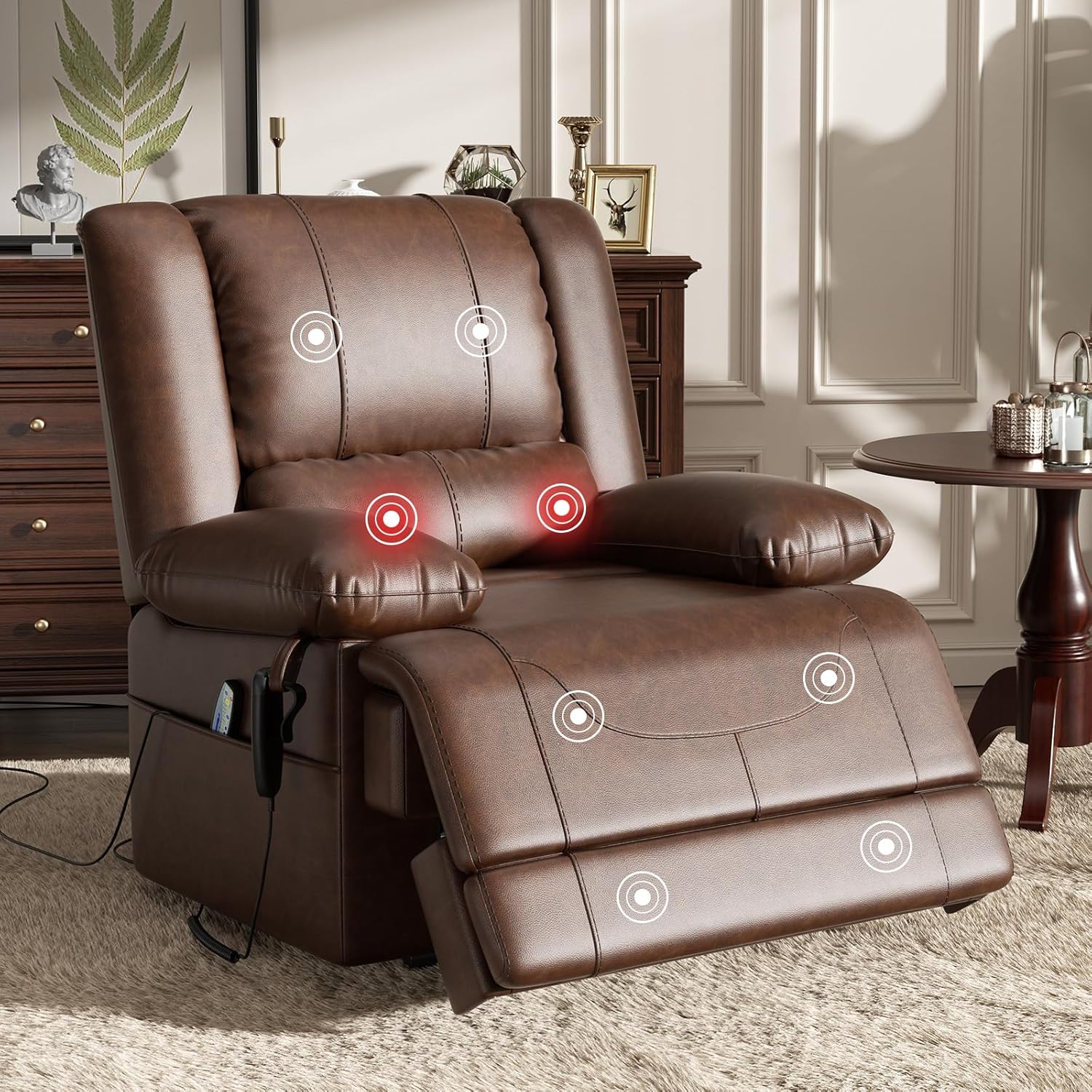 DOPEDIO Dual Motor Electric Lift Recliner Sofa,Massage Chair with Heating Function,Suitable for Living Room,USB Port,45-180 Degrees Arbitrary Adjustment (Faux Leather,Brown)