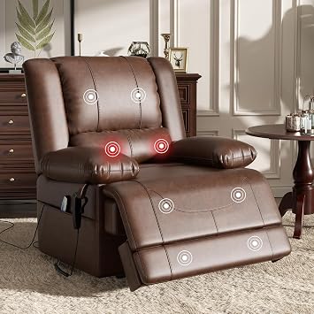 DOPEDIO Dual Motor Electric Lift Recliner Sofa,Massage Chair with Heating Function,Suitable for Living Room,USB Port,45-180 Degrees Arbitrary Adjustment Faux Leather,Brown