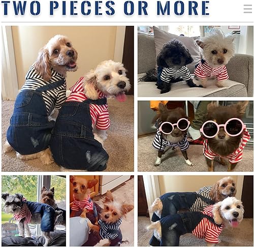 Miniatura 5 de DOGGYZSTYLE Sudadera con capucha para perros y gatos con diseño de rayas pantalones de mezclilla azules trajes de una pieza chaqueta con capucha