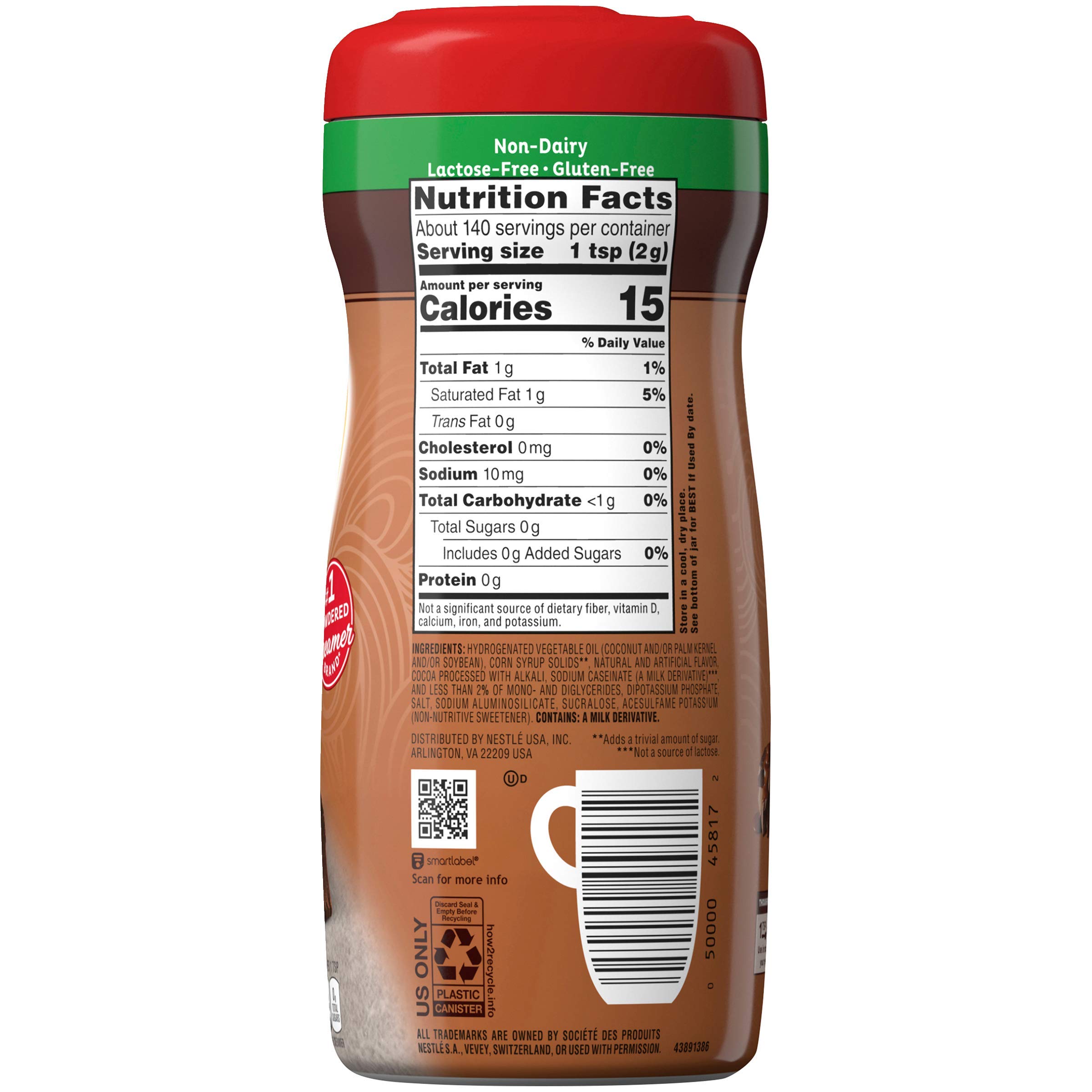 Coffee-mate 59573 Sugar Free Creamy Chocolate Flavor Powdered Creamer, 10.2 Oz