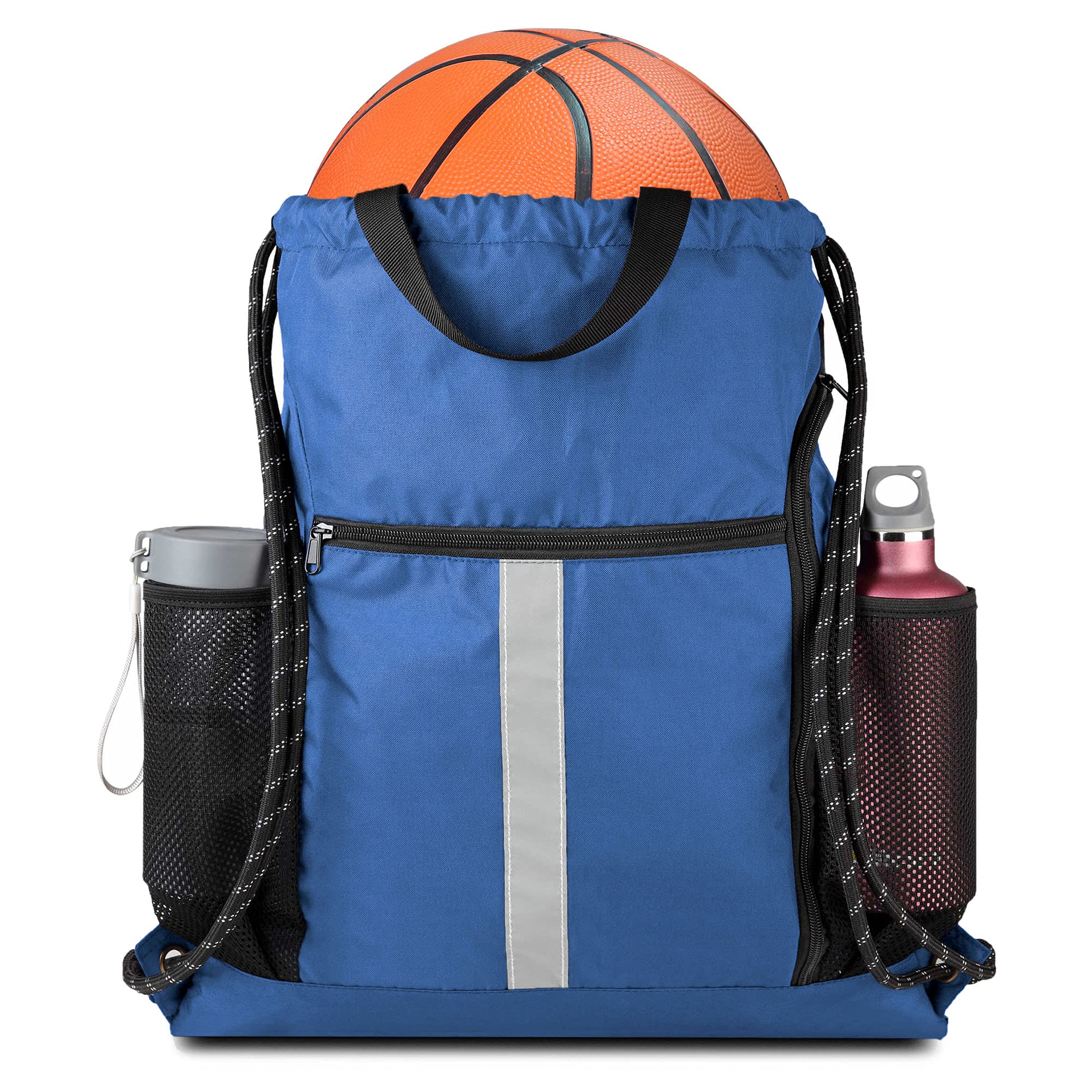 BeeGreen Royal Blue String Backpack Bag Cinch Sack with Shoe Compartment and Two Side Mesh Pockets Lightweight Sturdy Drawstring Gym Sackpack 1 Pack for Unisex