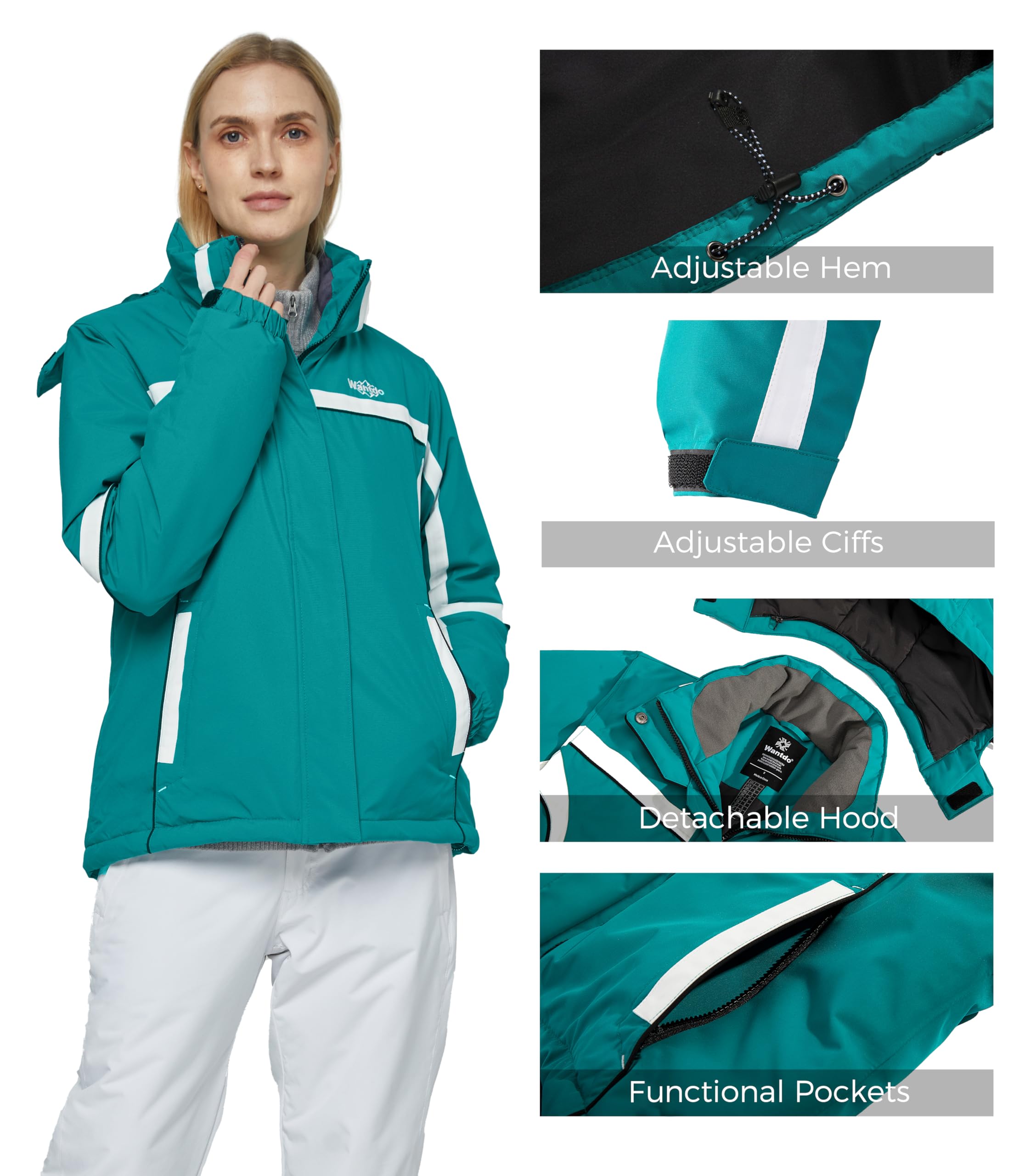 Wantdo Giacca da Sci con Cappuccio Impermeabile Giacca da Snowboard Antivento Cappotto da Montagna Giubbotto da Escursionismo a Vento Donna