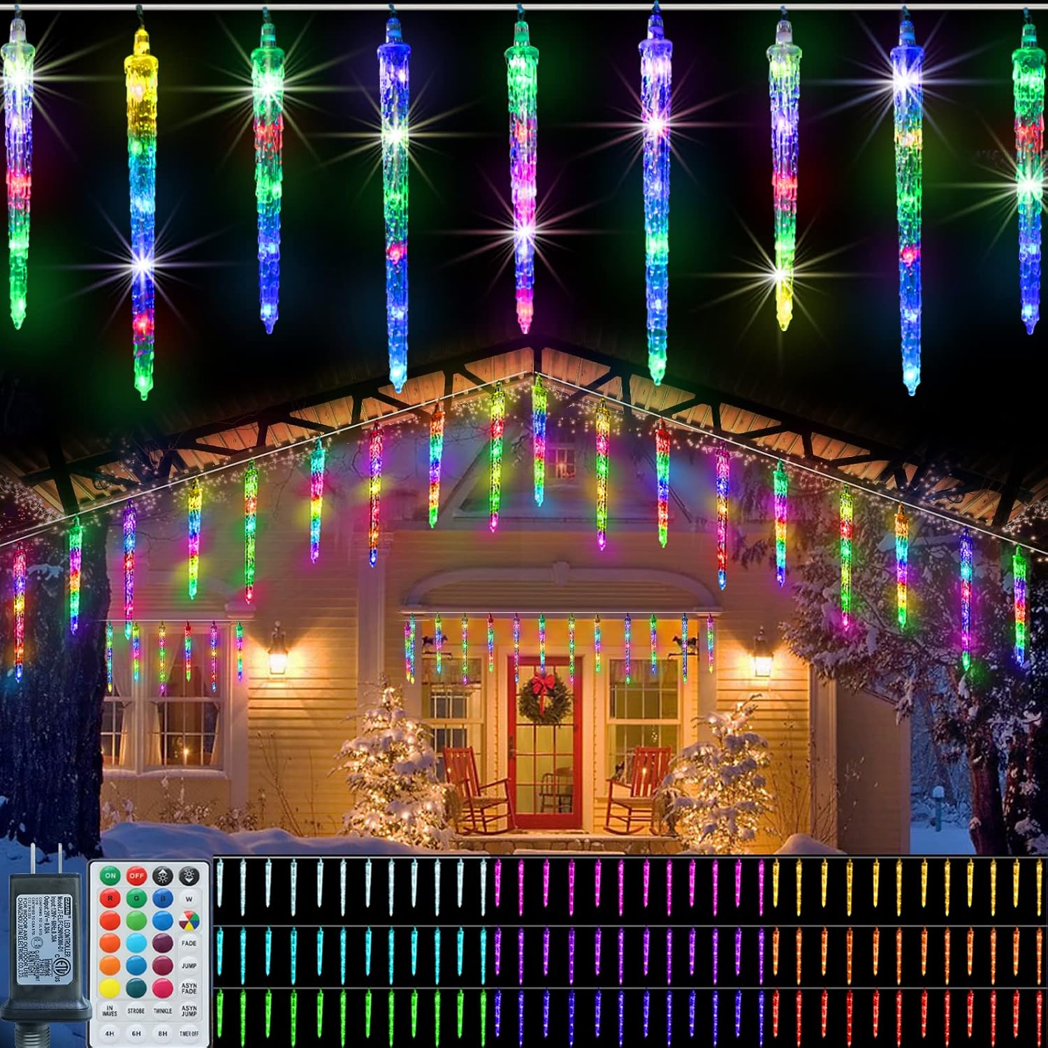 Color Changing Icicle Lights Outdoor, 66LED 12Tubes