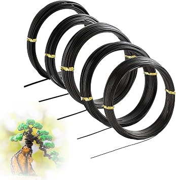 Alambre Bonsai Alambre para Manualidades Kit Bonsai Principiantes de 5 Tamanos de Alambre de Aluminio Anodizado-1,0 mm, 1,5 mm, 2,0 mm, 2,5 mm, 3,0 mm 50 Metros Total,5 Tamanos,Negro
