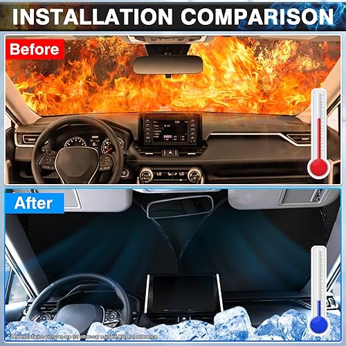 Miniatura 3 de Canvcle Compatible con Jeep Wrangler JL 2018-2023 - Parasol grueso de 3 capas para parabrisas con bandera patriótica de Estados Unidos, bloque de