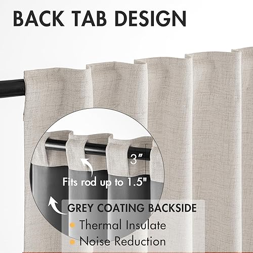 Miniatura 5 de MIULEE Cortinas 100% opacas de 84 pulgadas de largo, cortinas de lino para dormitorio, sala de estar, tratamiento de ventana, aislamiento térmico,