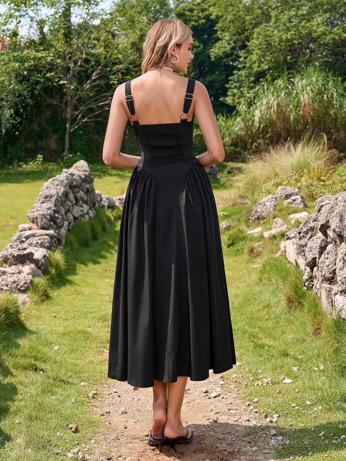 Auraxe V Neck Corset Midi Dress Casual Floral Sleeveless Beach Sundress Flowy A Line Wedding Guest Dresses for Women2026 - Image 2