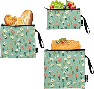 Bolsas reutilizables de 3 piezas de flores pequeñas, color verde claro, bolsas de aperitivos portátiles de emergencia, bolsa de maquillaje para dulces, frutas, cereales, organización del hogar