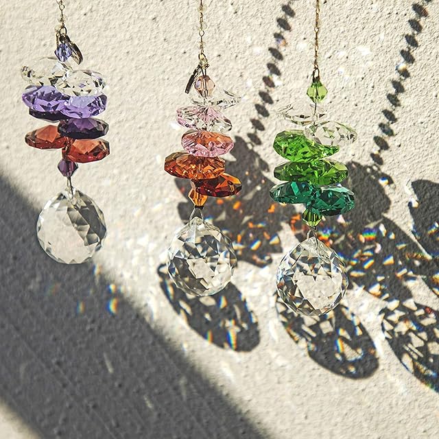 Clear Crystal Prism Ball Pendant Colorful Chakra Beads Rainbow Maker Window Prisms Suncatcher,Pack of 3 (20mm)
