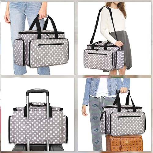 Miniatura 6 de LUXJA Bolsa de transporte para máquina de coser con cubierta para máquina de coser, puntos grises