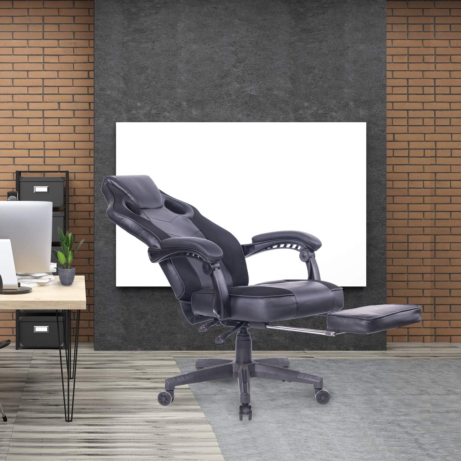 HEALGEN Back Massage Gaming Chair with Footrest,PC Computer Video Game Racing Gamer Chair High Back Reclining Executive Ergonomic Desk Office Chair with Headrest Lumbar Support Cushion (9013Black)