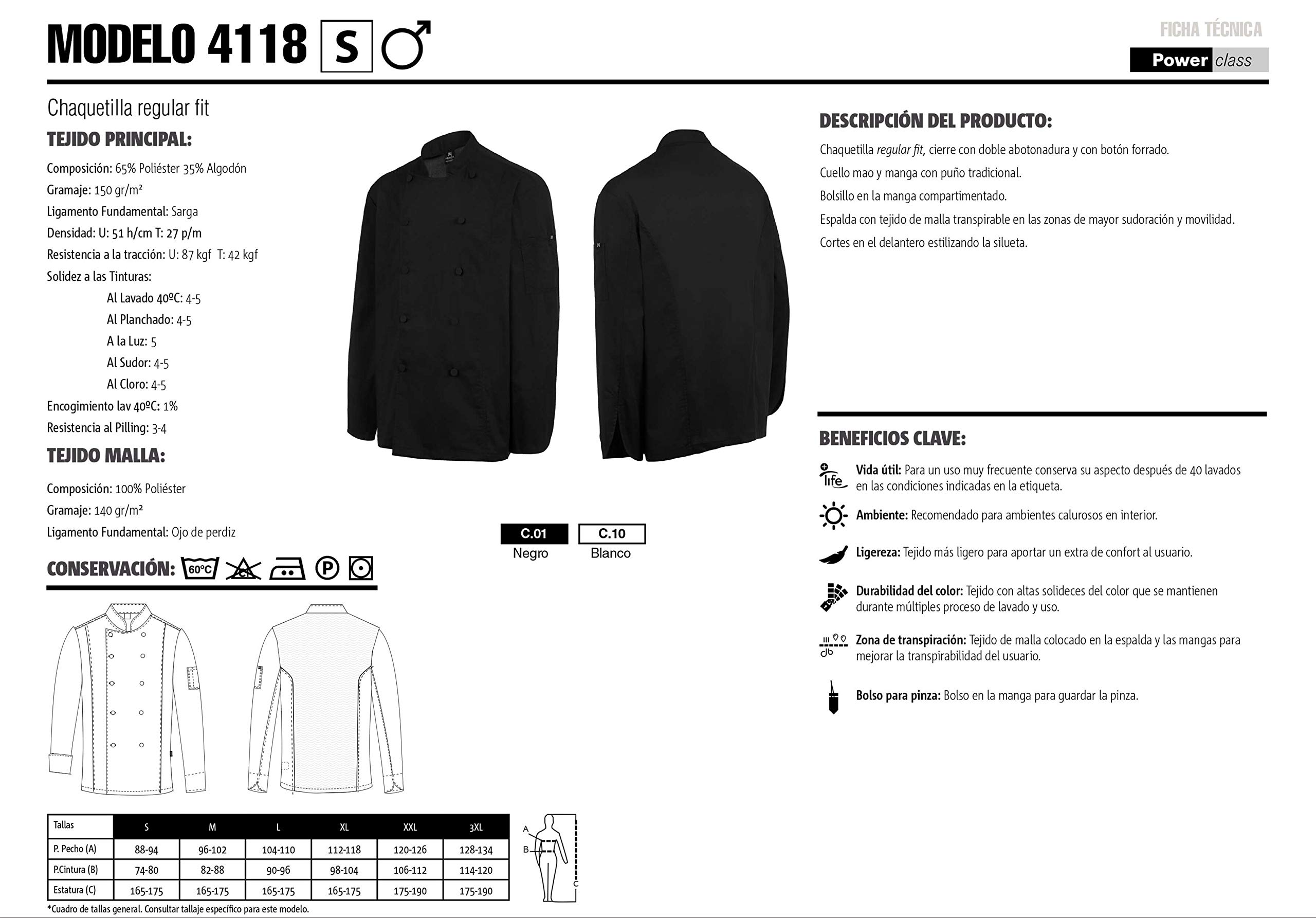 Chaquetilla Cocinero Hombre de Manga Larga con botón Forrado. Ropa Cocina/Hostelería. Ref: 4118. Disfruta de la Excelencia