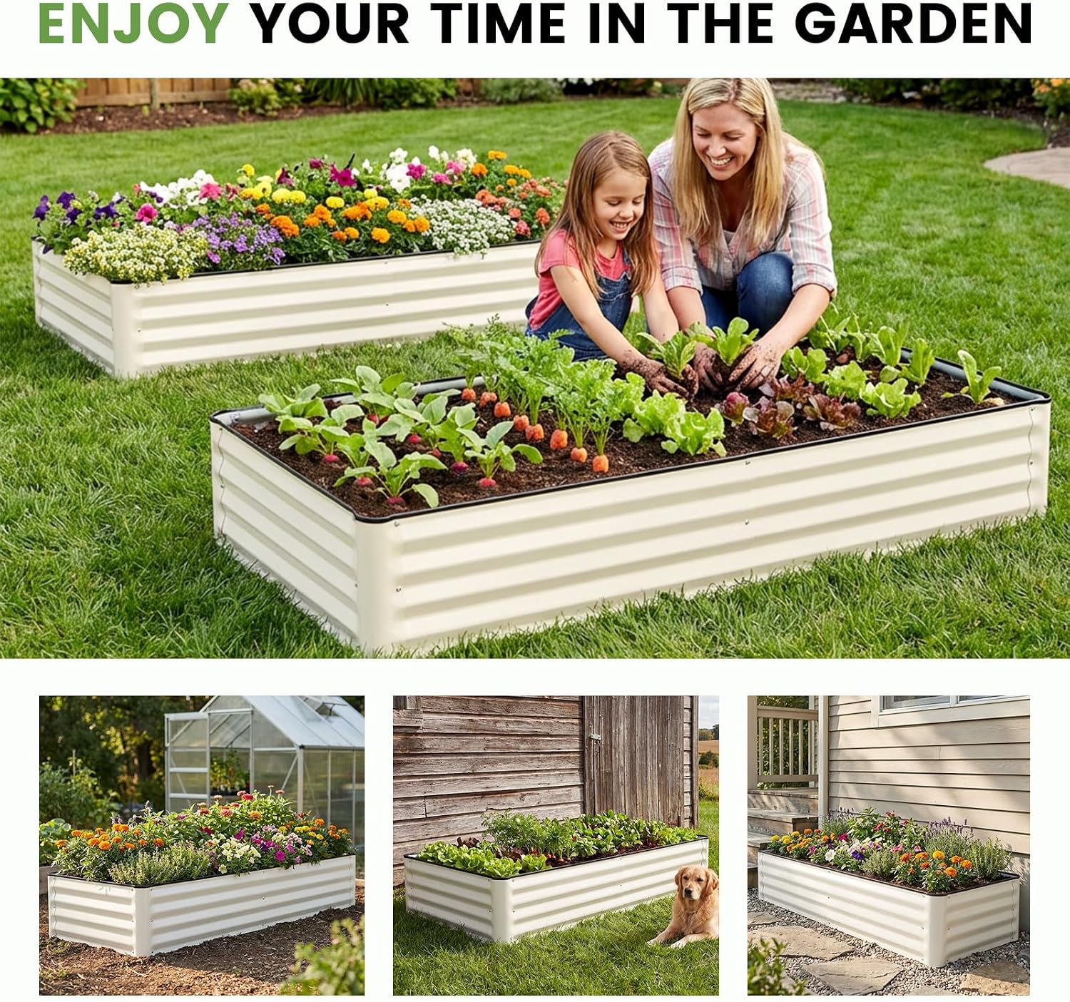 INNO STAGE Galvanized Raised Garden Bed Kits, 6x3x1ft Metal Raised Garden Beds Outdoor, Large Steel Raised Planter Bed with Gloves for Vegetables & Flowers Patio Ground Planter Box (White, 2PCS)